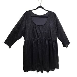 Torrid Lace Lined Babydoll‎ Tunic Blouse Hi Lo Hem Black Plus SZ 2X Whimsigoth
